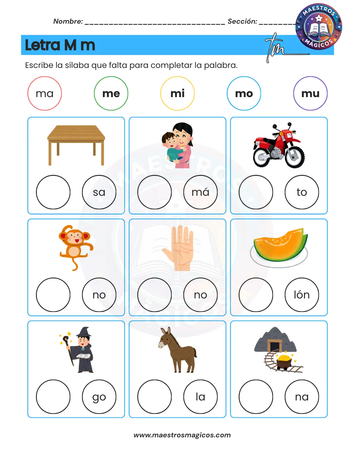 Juguemos con sílabas - ficha 1