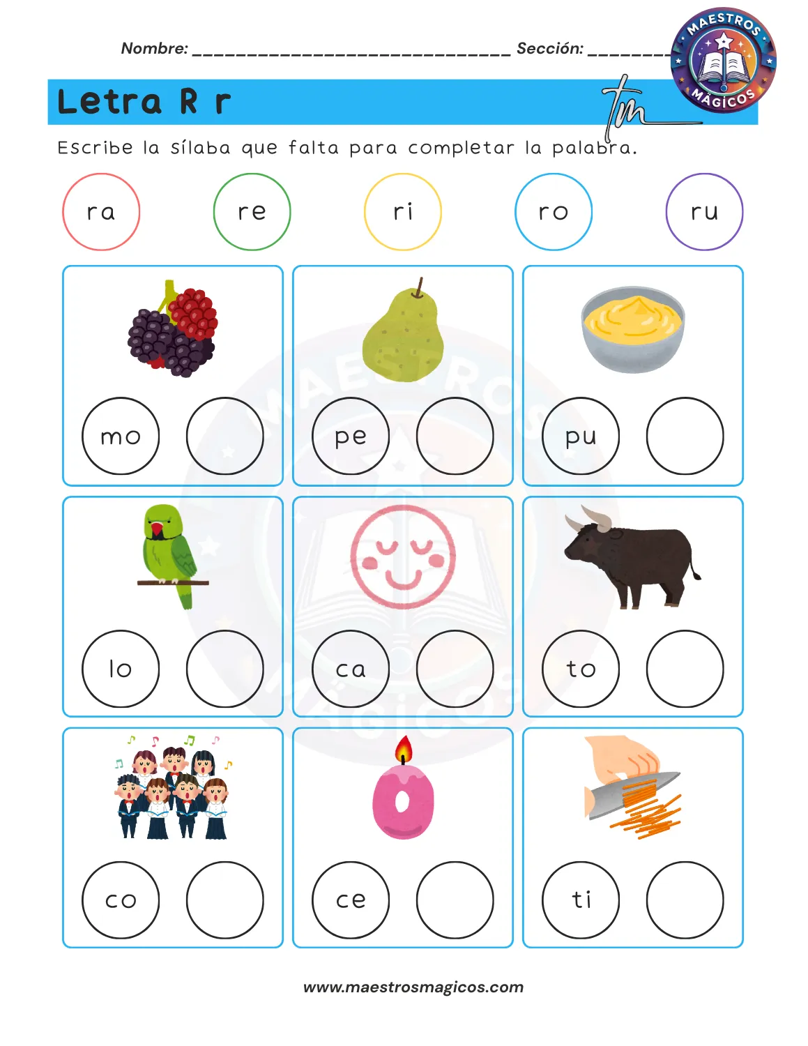 Juguemos con sílabas - ficha 12