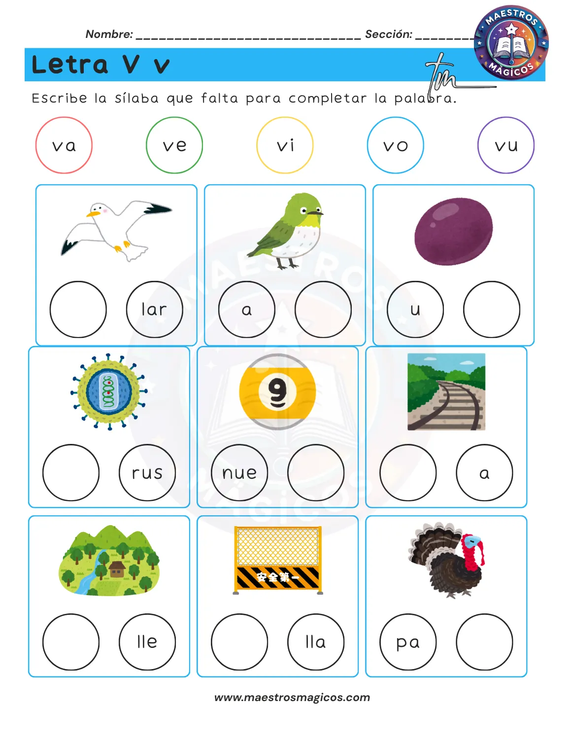 Juguemos con sílabas - hojas de trabajo para primaria