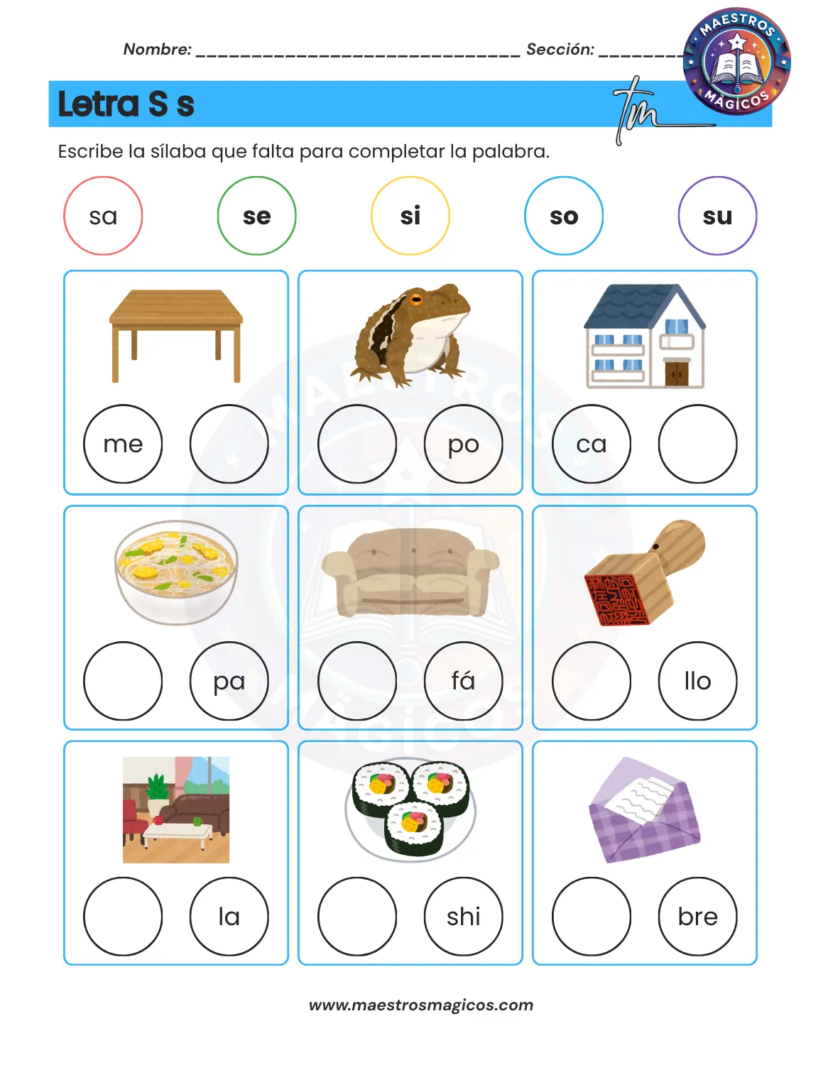 Juguemos con sílabas - ficha 5