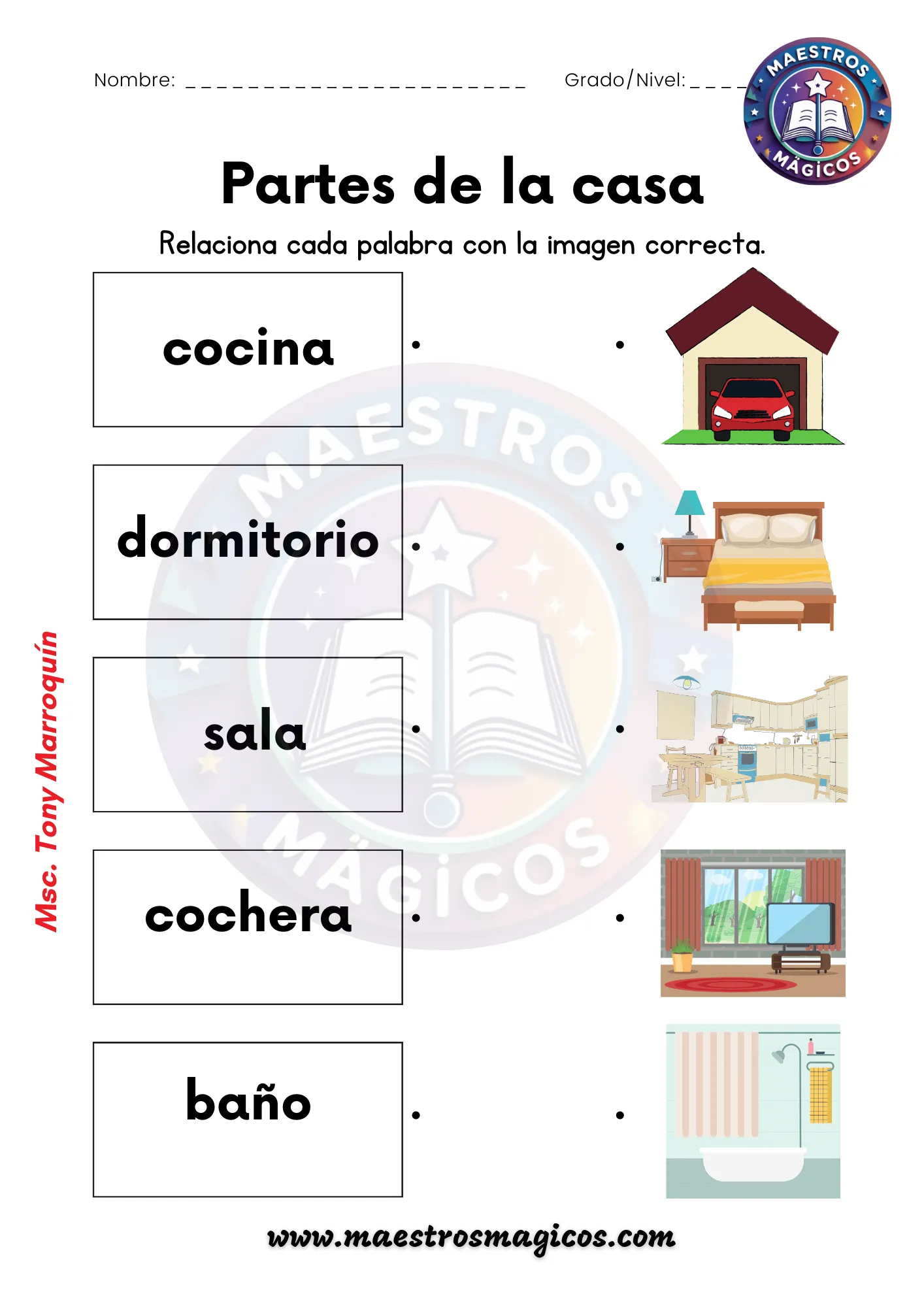 Ficha relacionar partes de la casa
