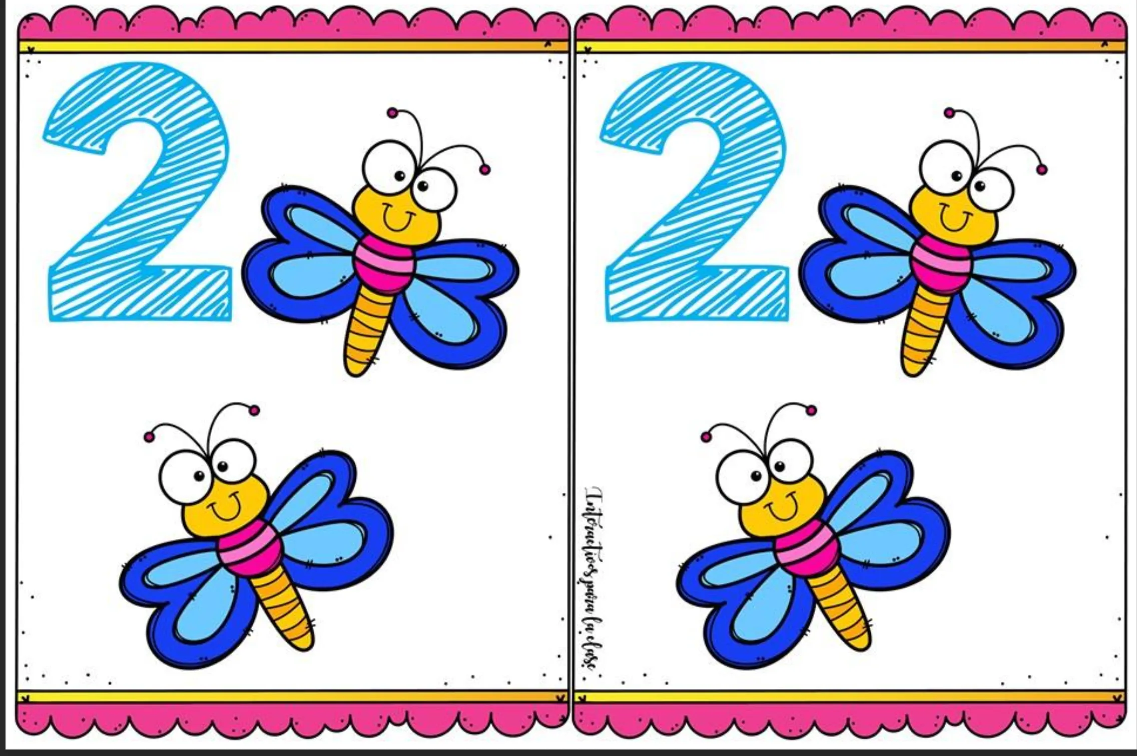 Tarjeta memorama número 1 y 2 insectos