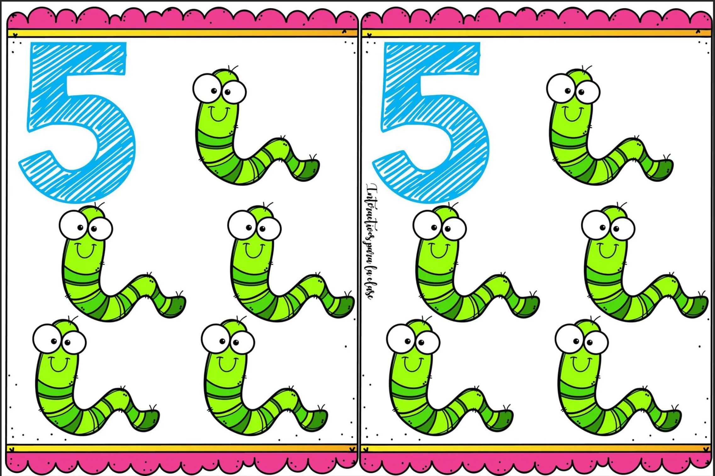 Tarjeta memorama número 5 gusanos