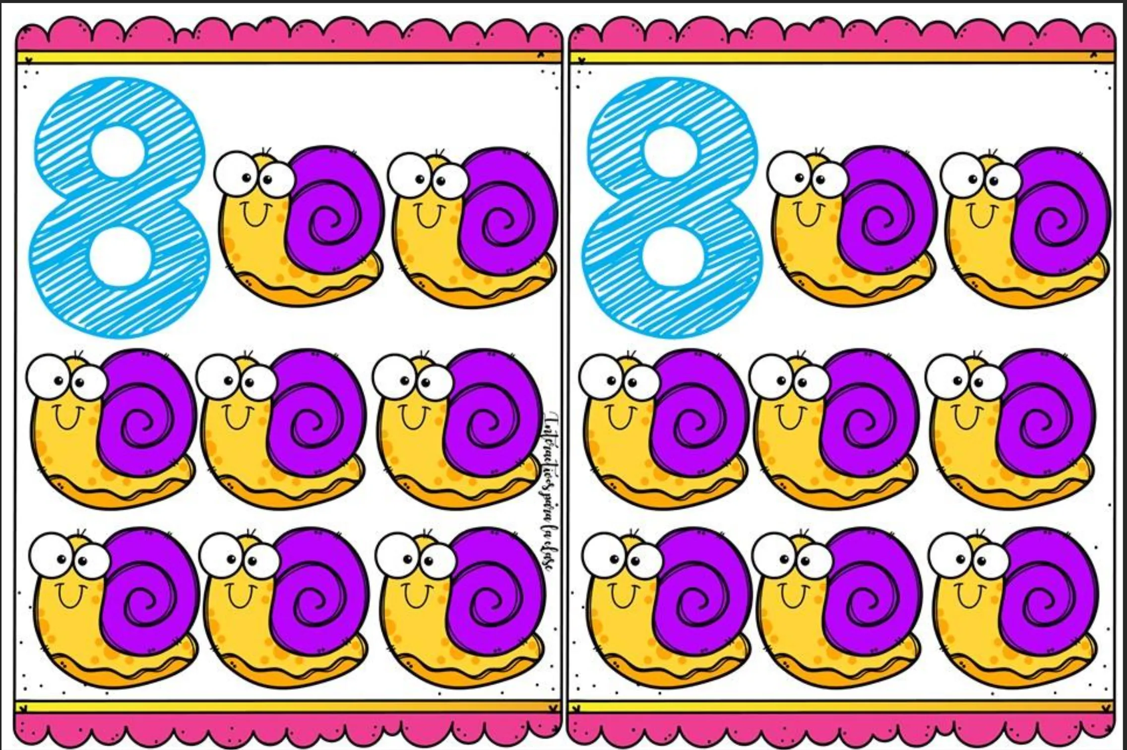 Tarjeta memorama número 8 caracoles