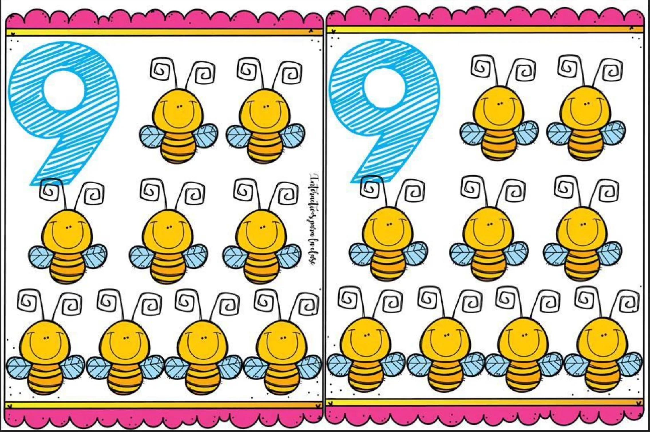 Tarjeta memorama número 9 abejas