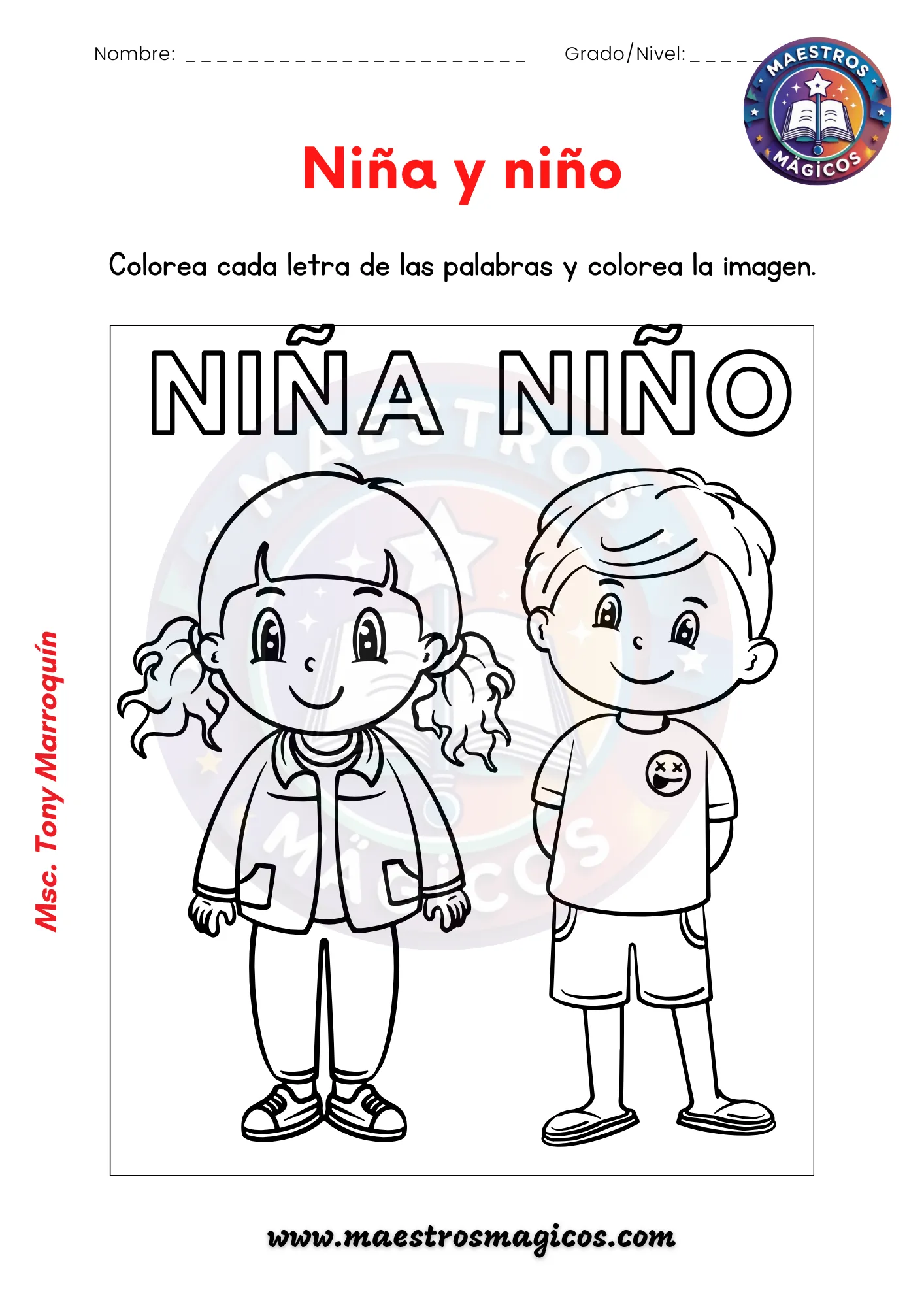 Ficha colorear niño y niña