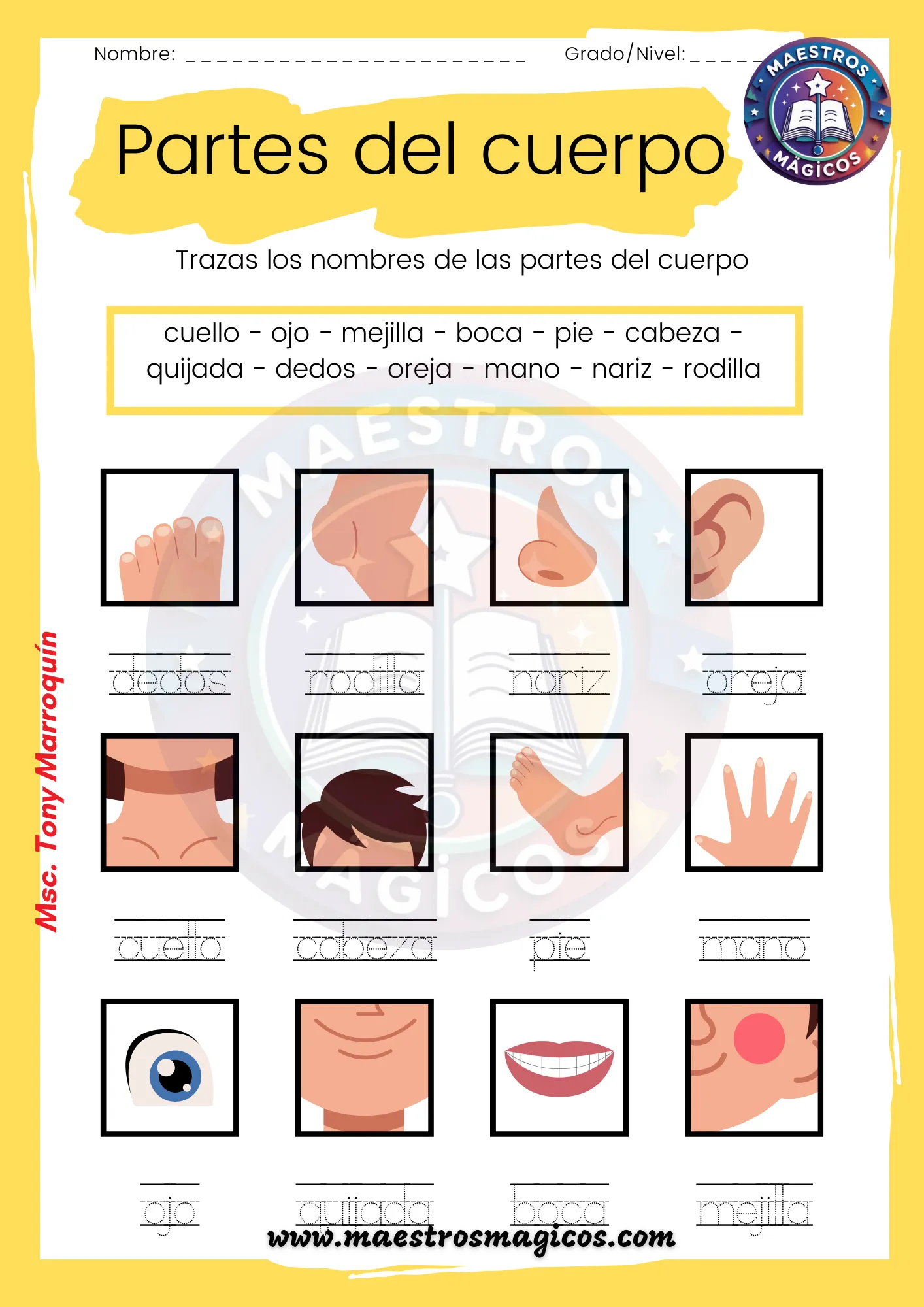 Relacionar partes del cuerpo con nombres