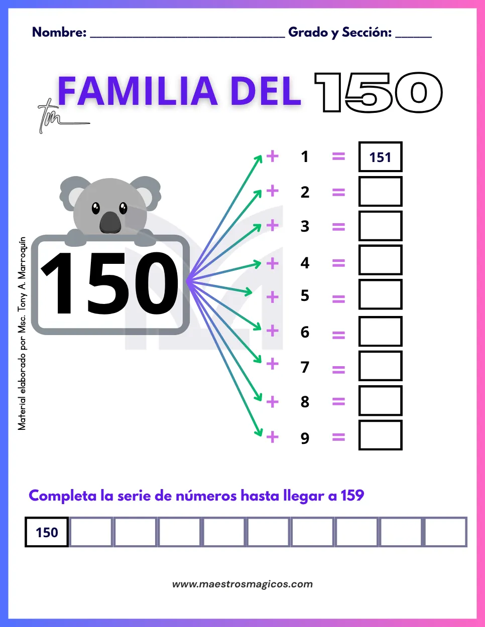 Ficha familia del 150 matemáticas