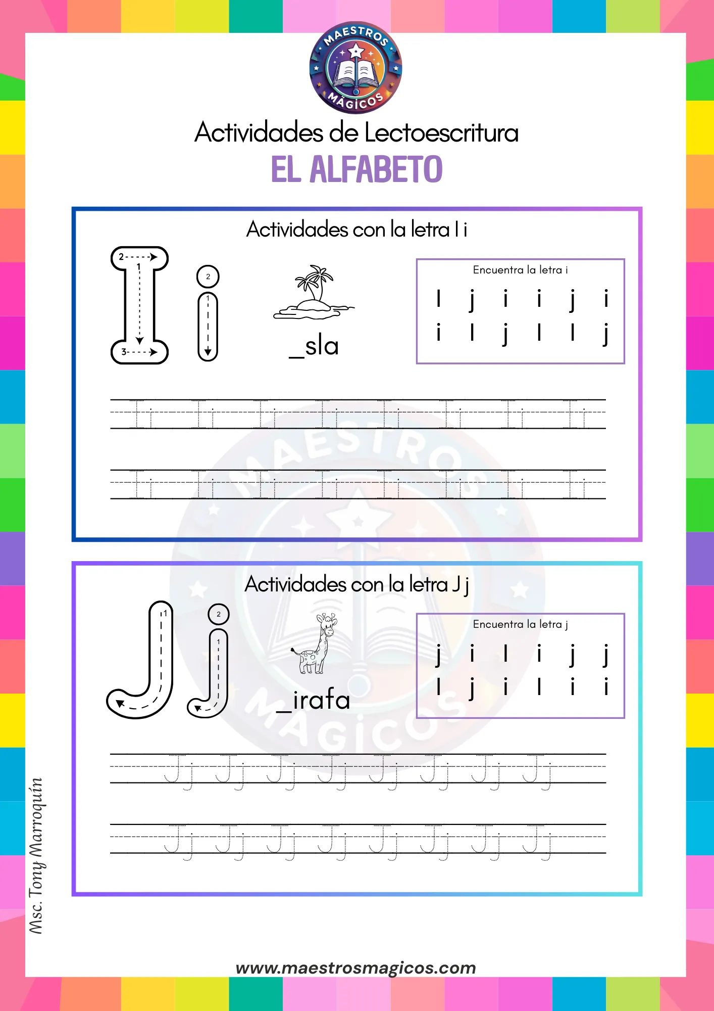 Actividades letra I y J trazos