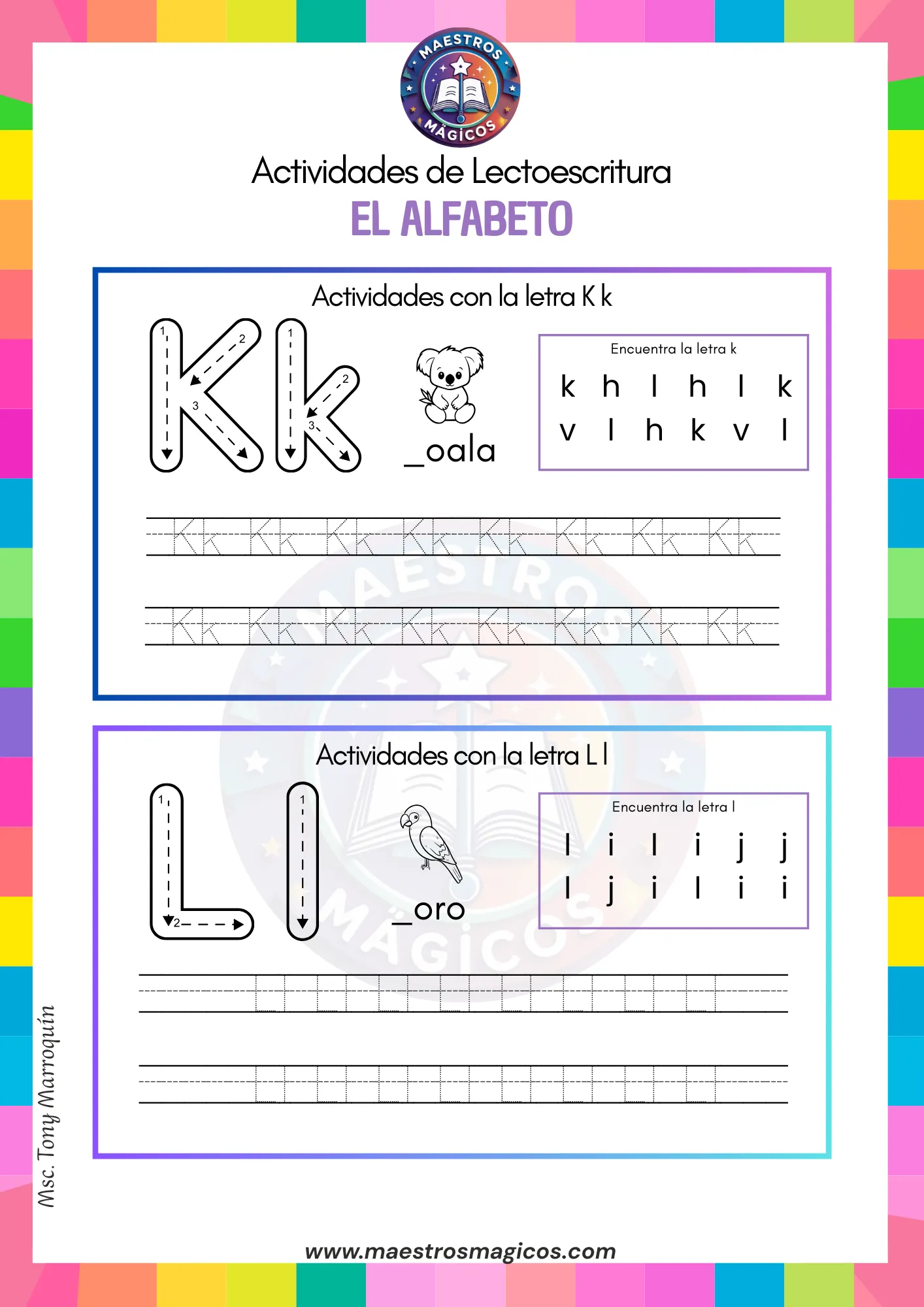 Actividades letra K y L escritura