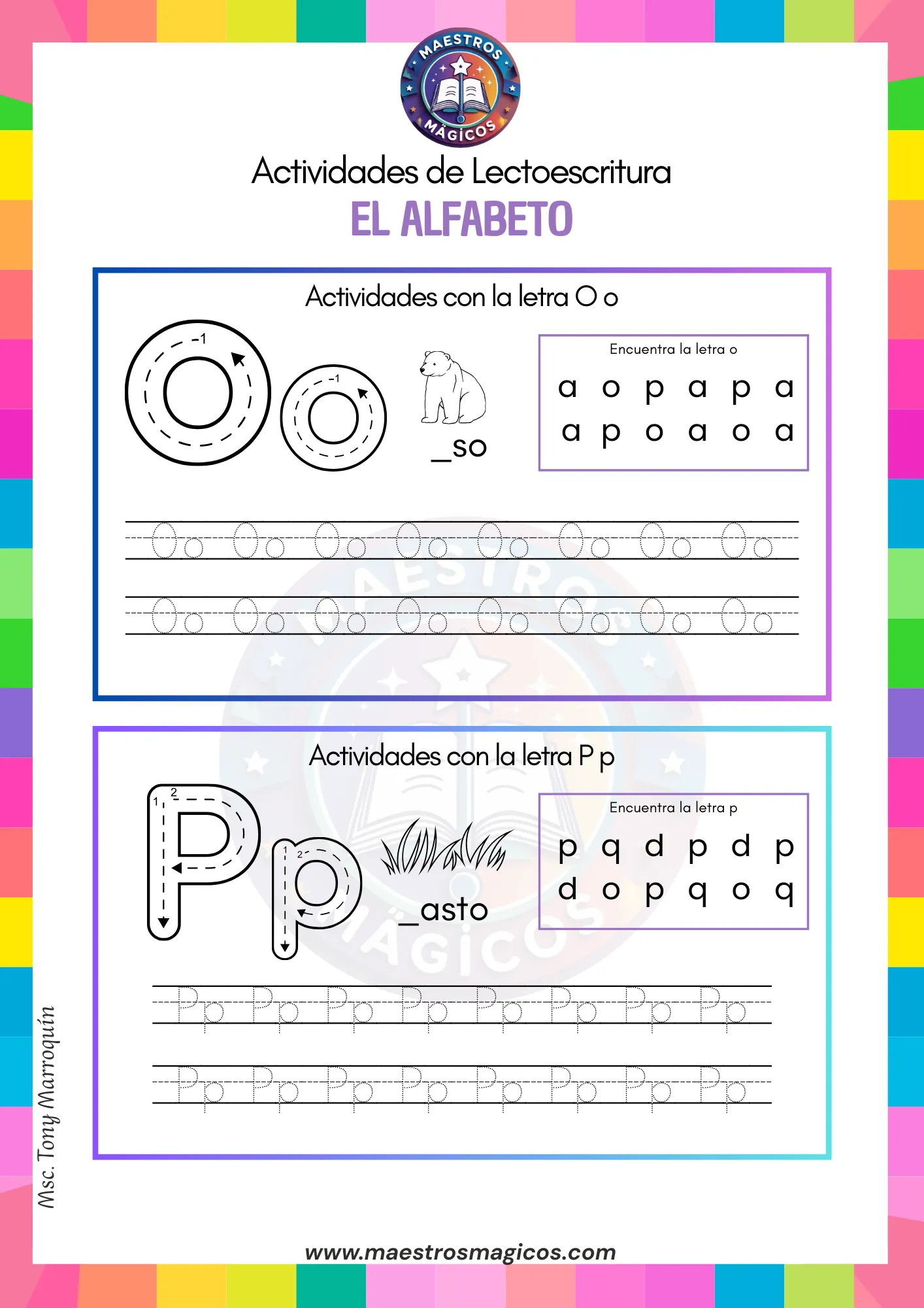 Actividades letra O y P caligrafía