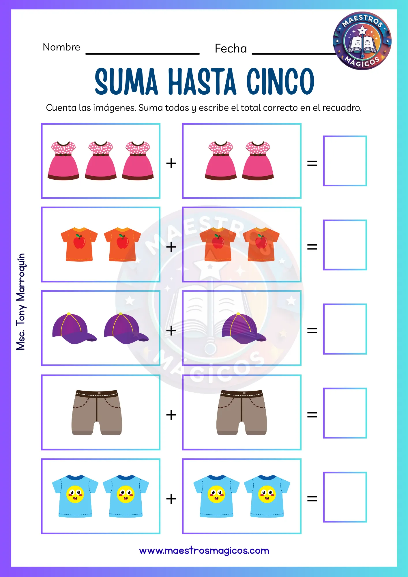 Suma hasta cinco objetos varios