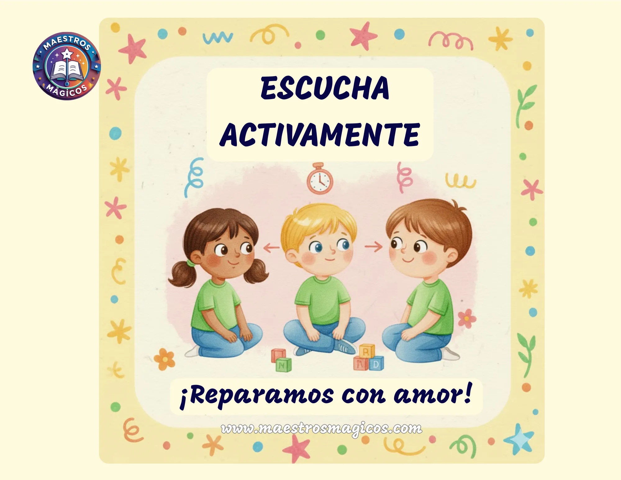 Cartel escucha activamente aula