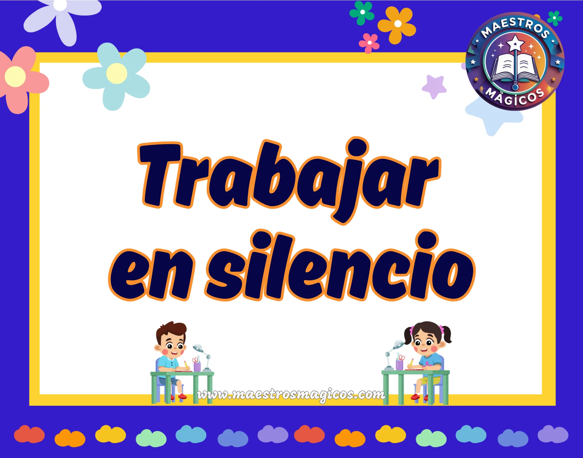 Cartel trabajar en silencio niños