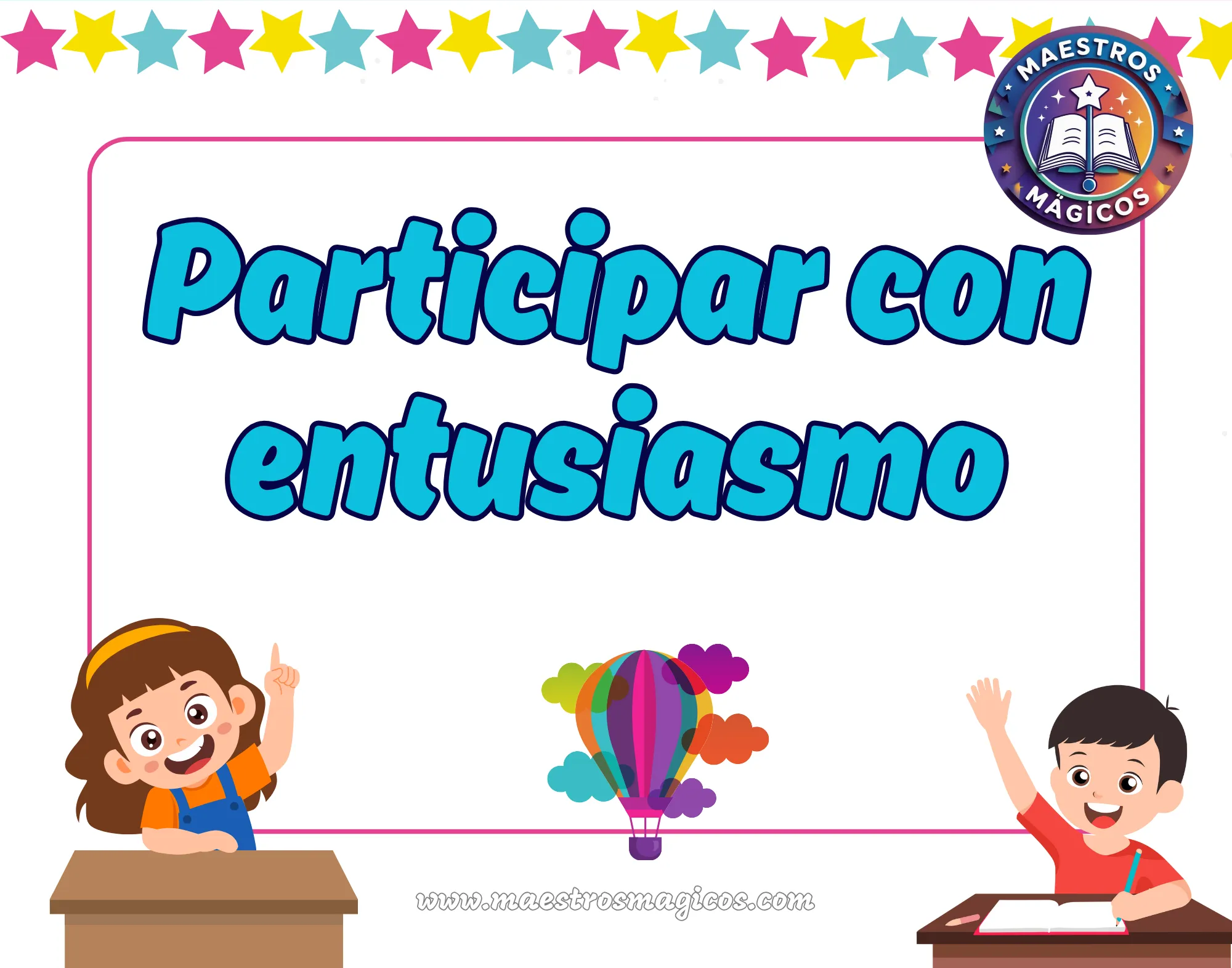 Cartel participar con entusiasmo globos