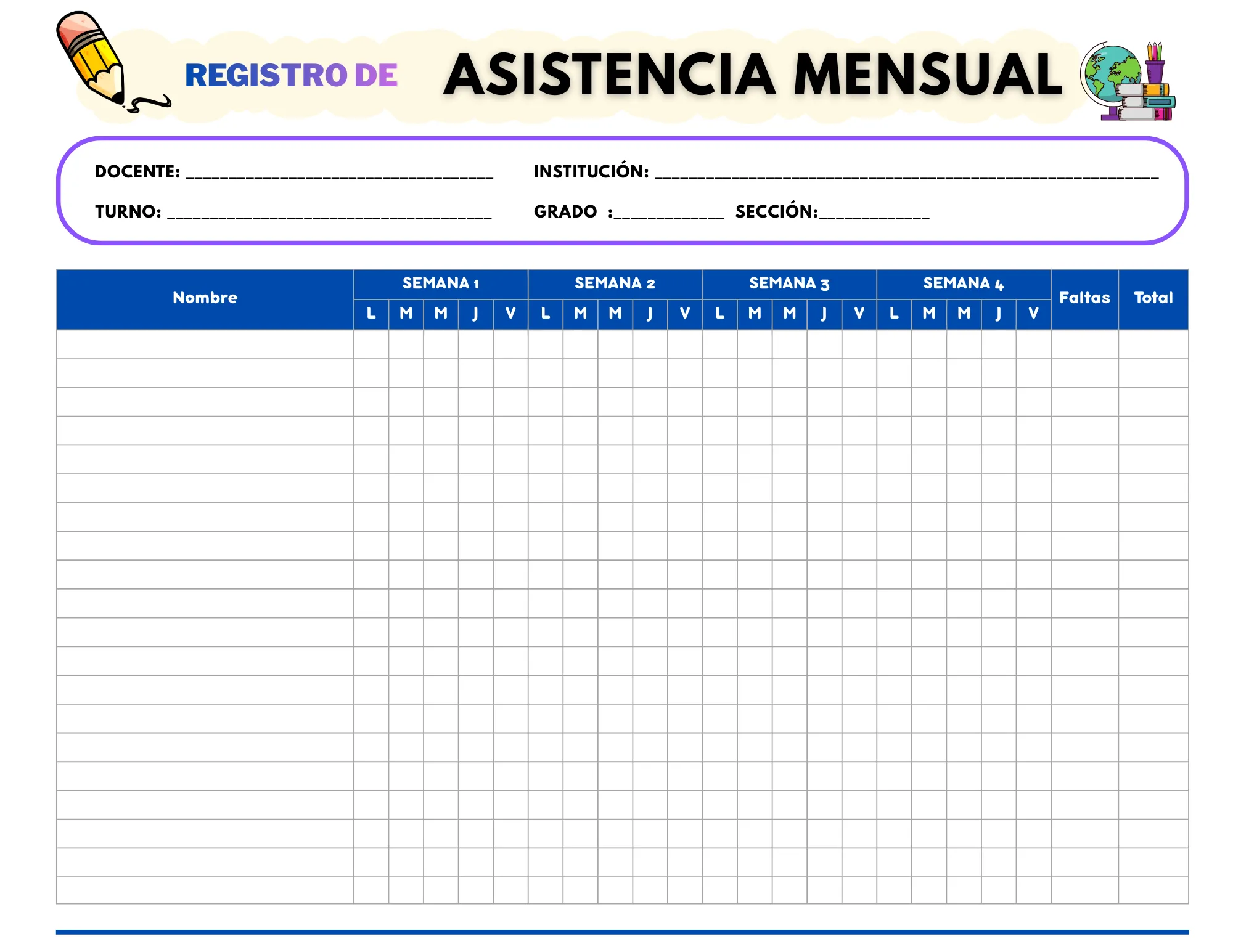 Formato asistencia geométrico morado