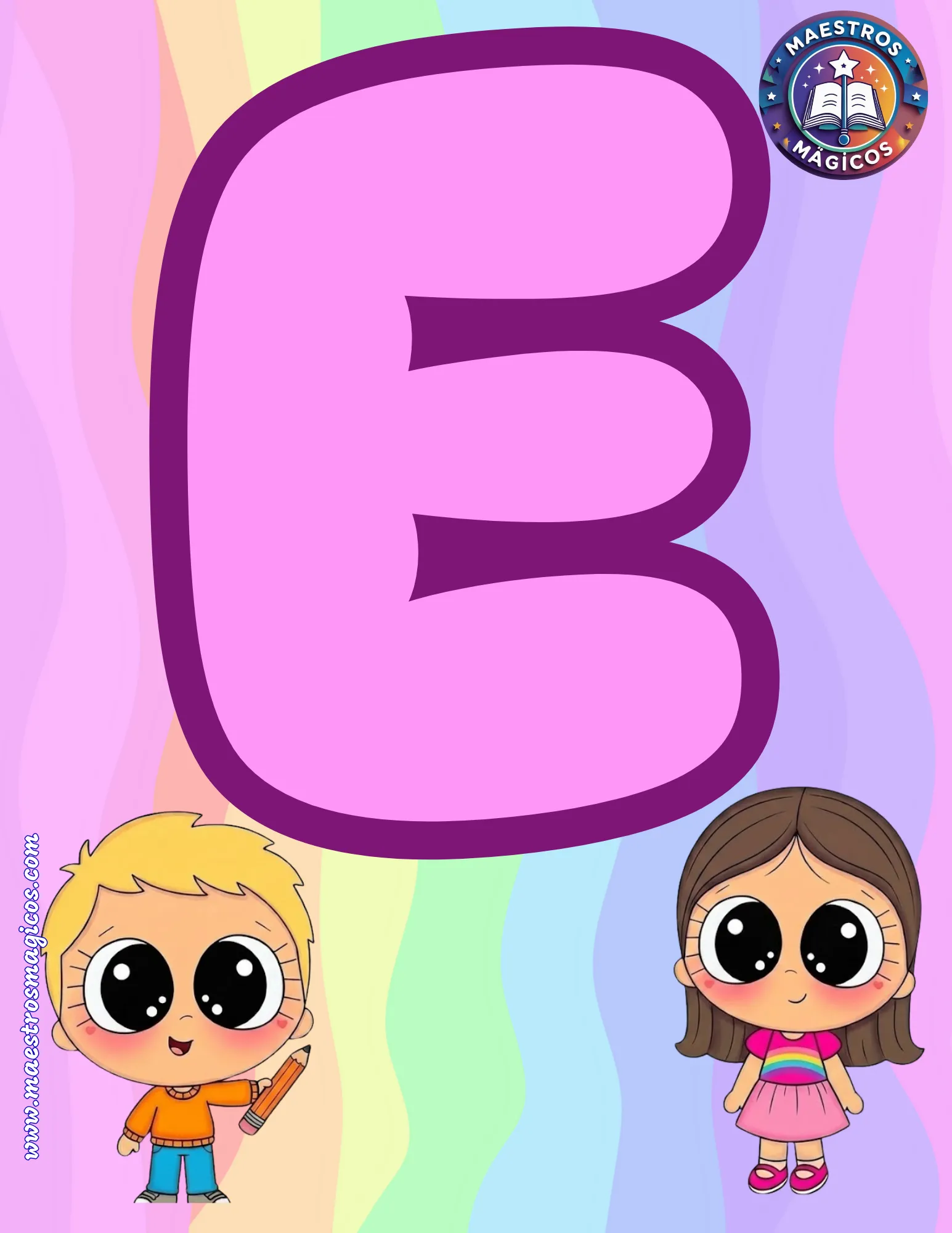 Letra E banner niños con lápiz