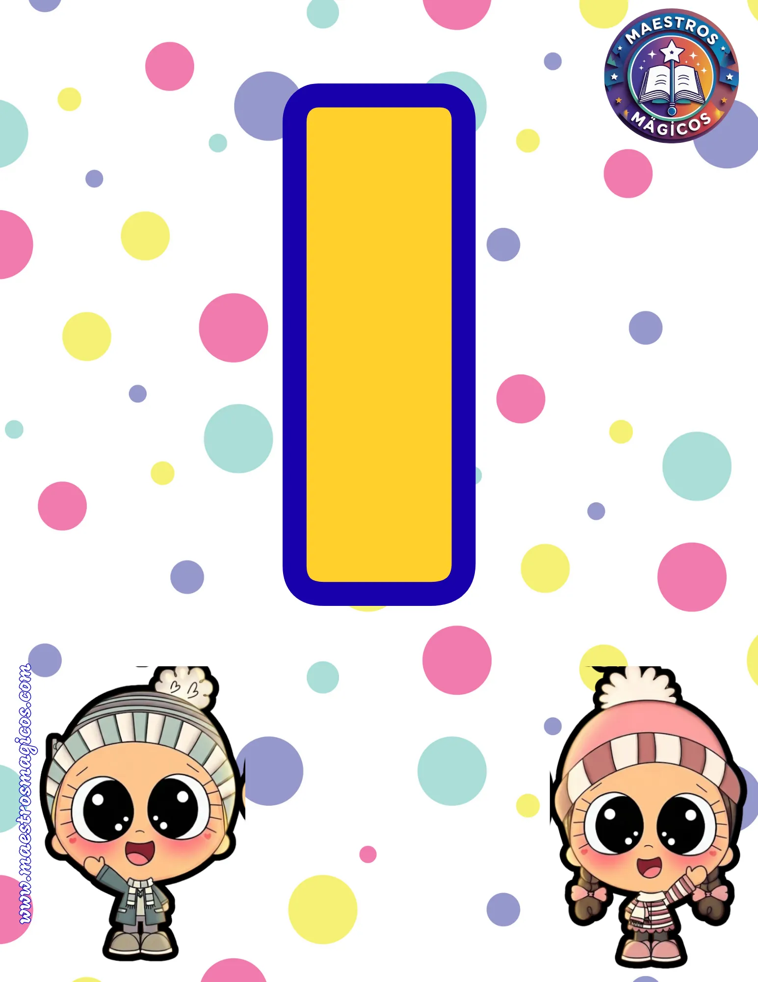 Letra I banner amarillo y azul