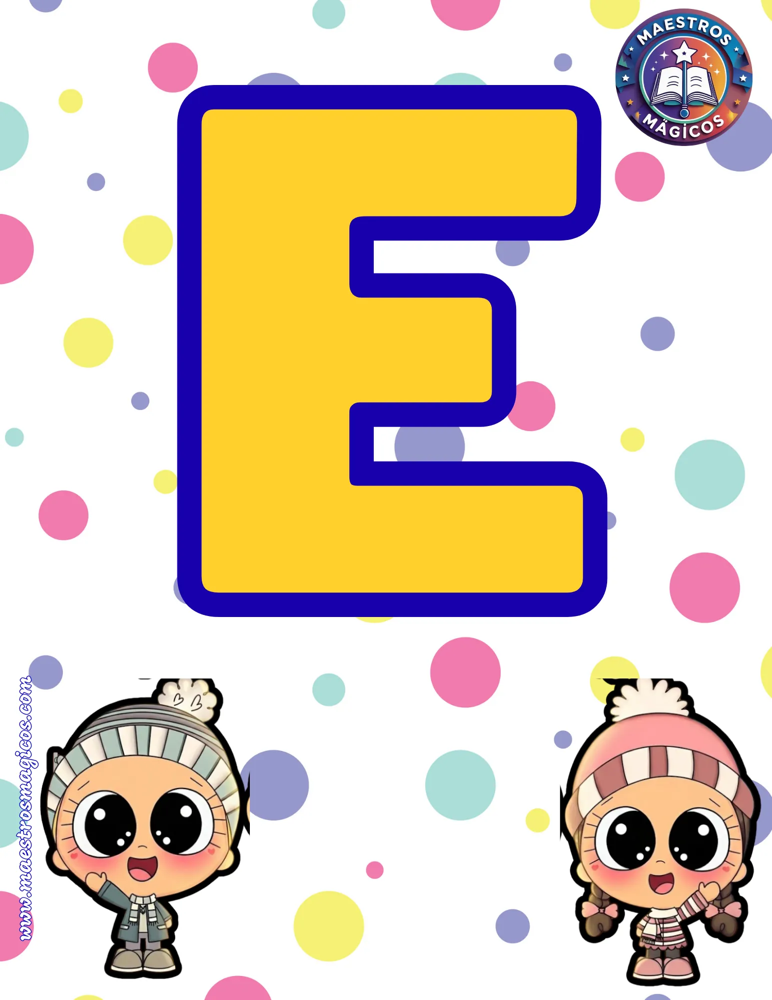 Letra E banner niños abrigados