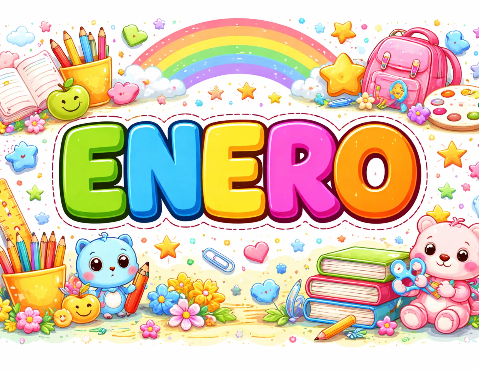 Meses 2026 coloridos cartel escolar