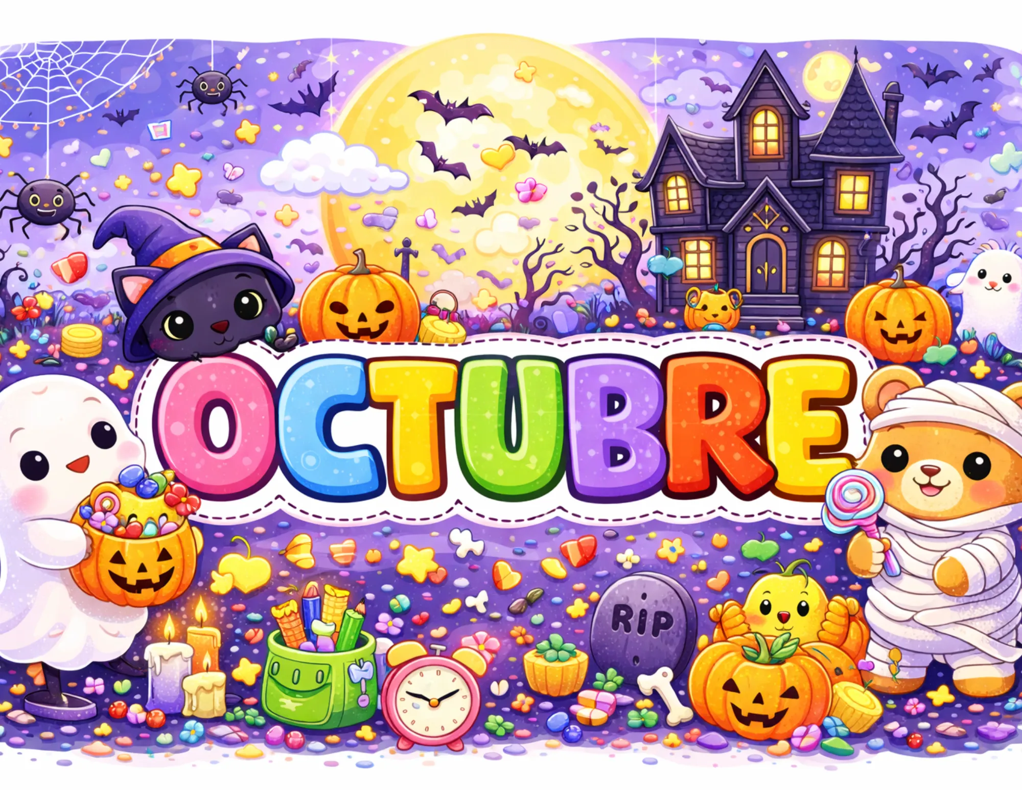 Cartel Octubre Halloween kawaii