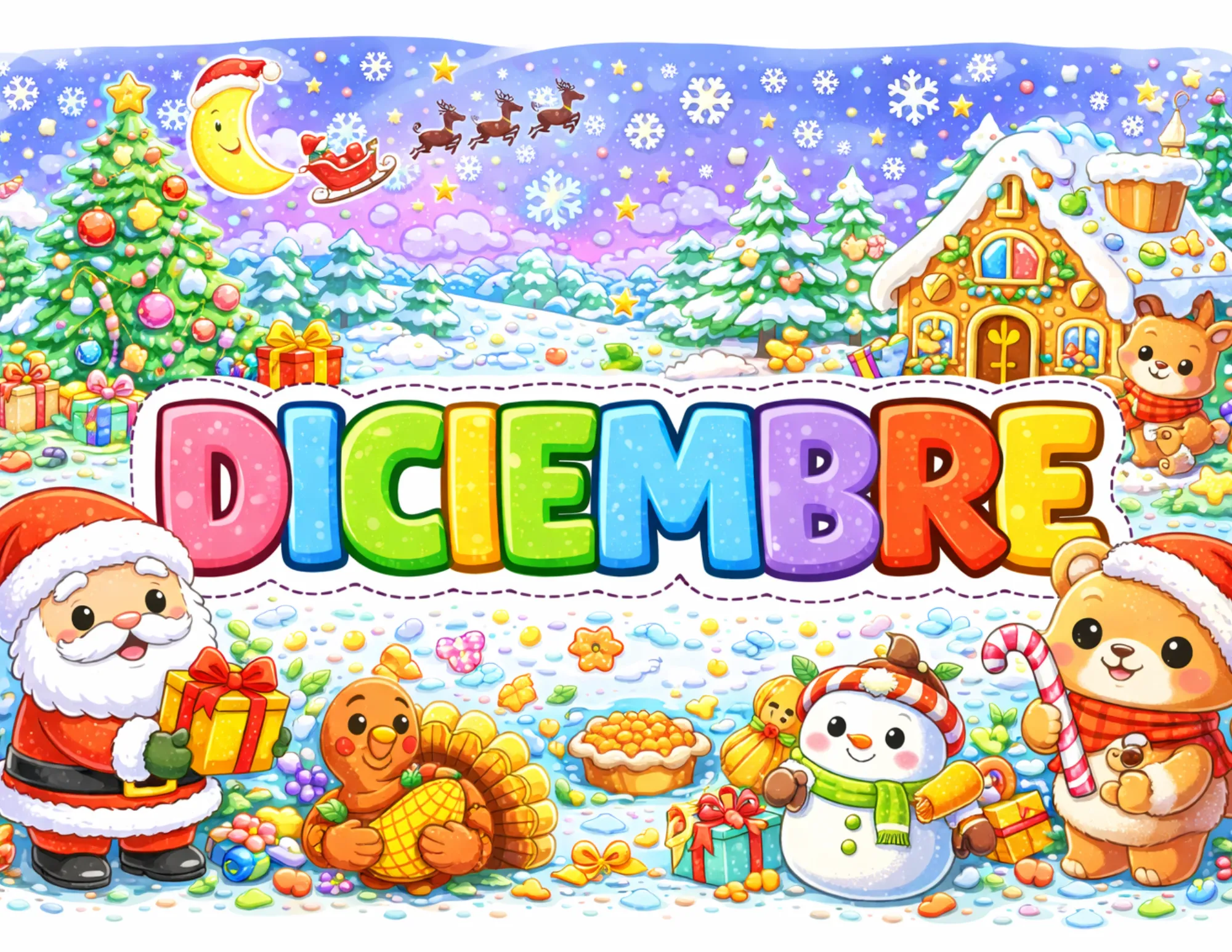 Cartel Diciembre Navidad kawaii