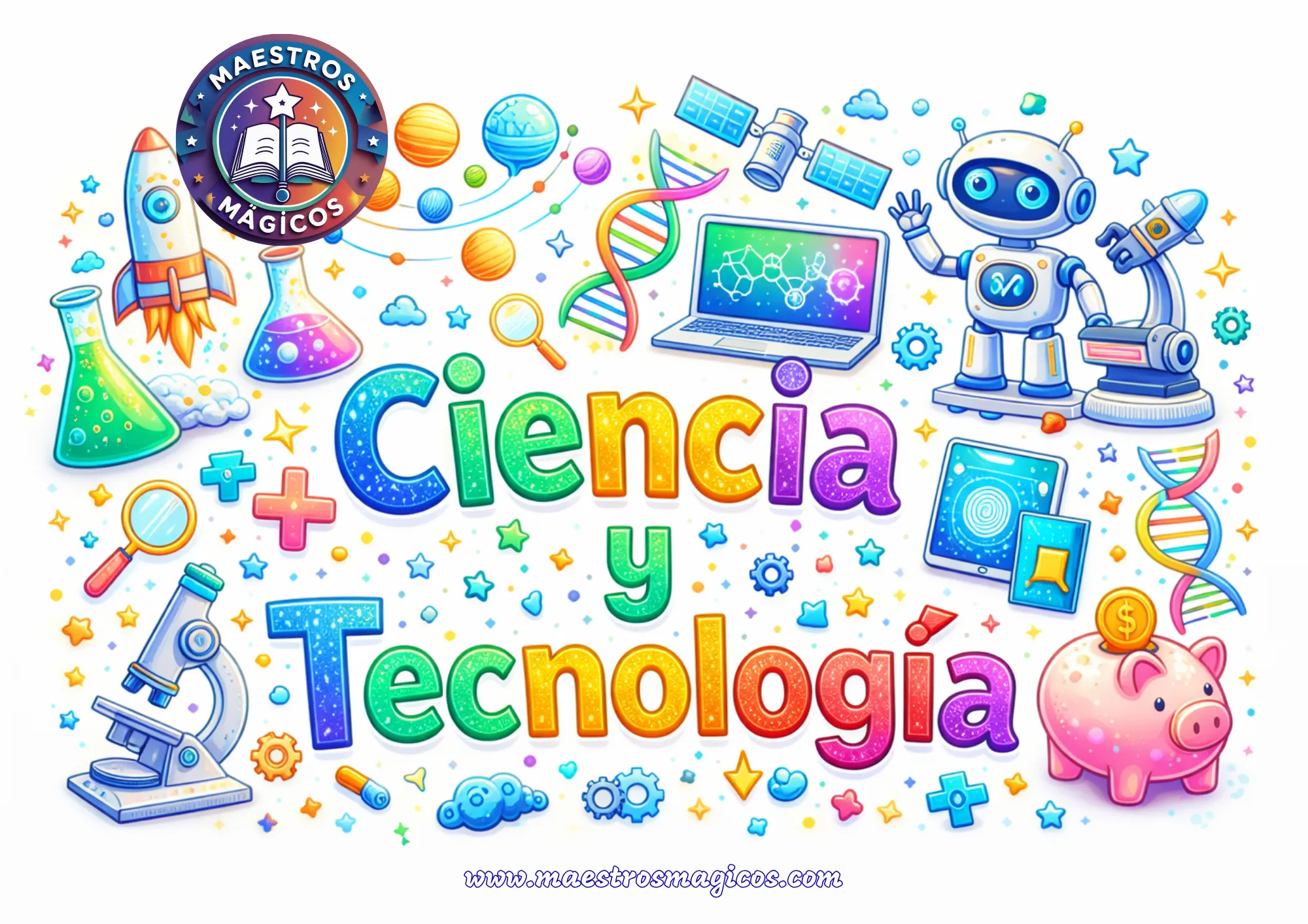 Cartel ciencia y tecnología robots
