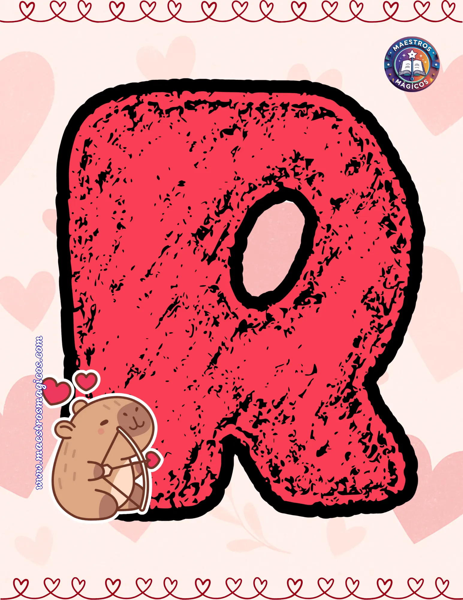 Letra R cartel febrero corazón