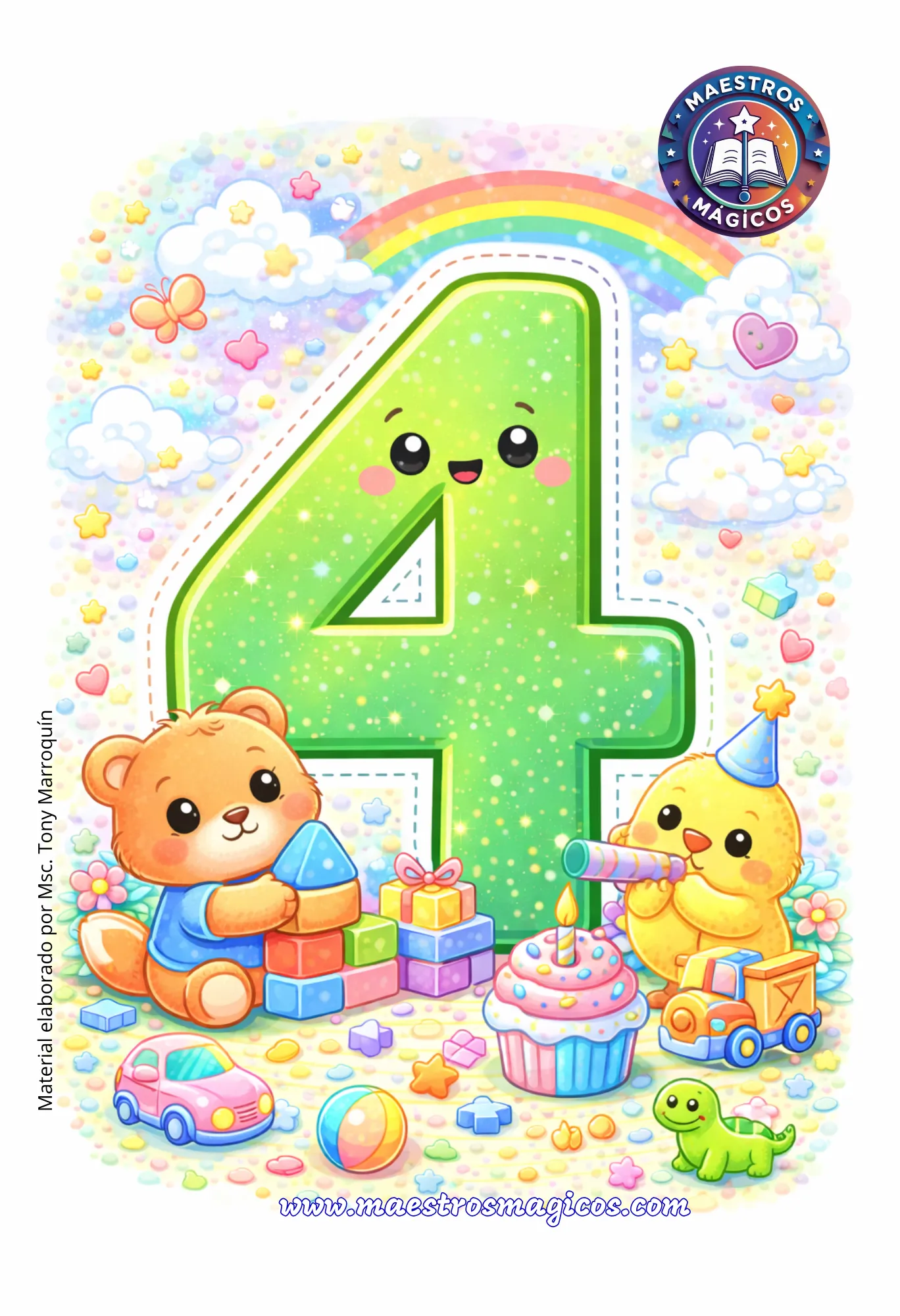 Número 4 cartel oso verde