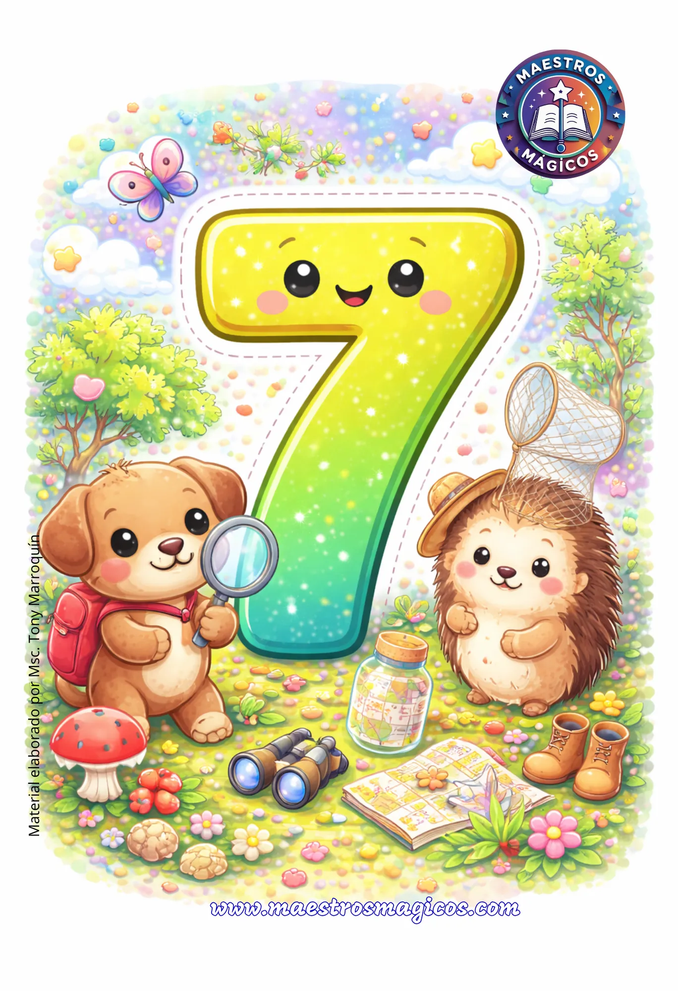 Número 7 cartel explorador bosque