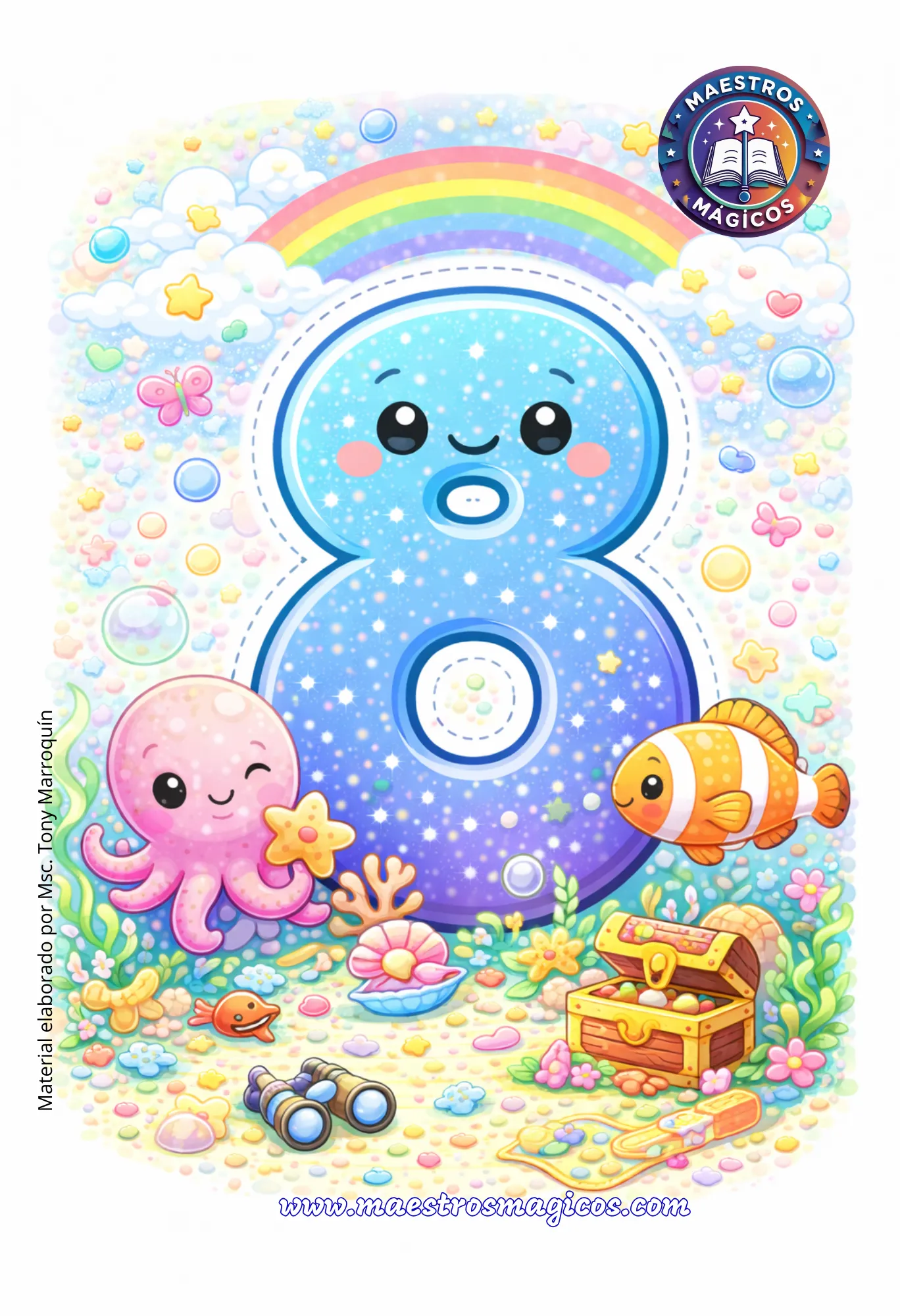 Número 8 cartel océano pulpo