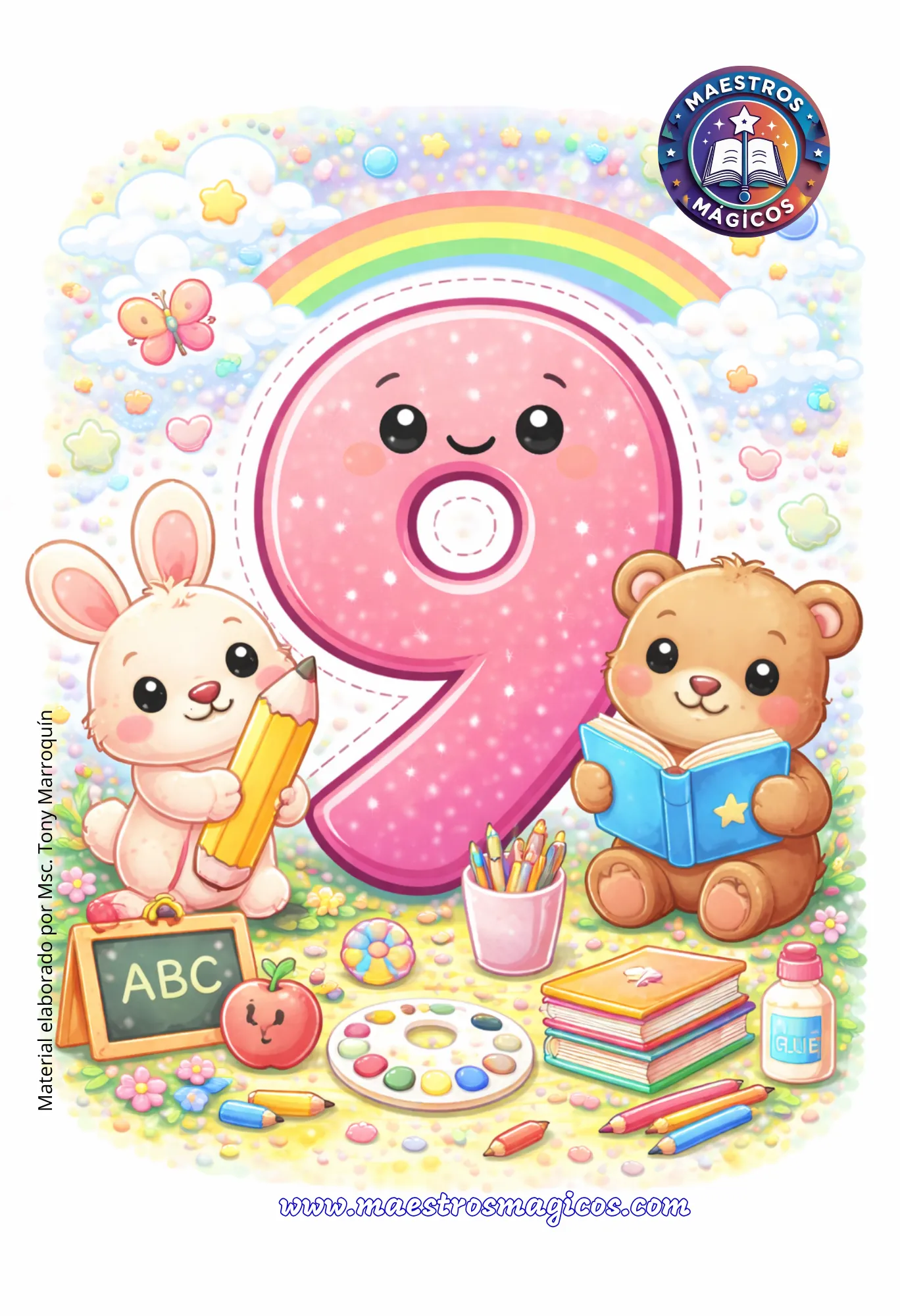 Número 9 cartel arte conejo