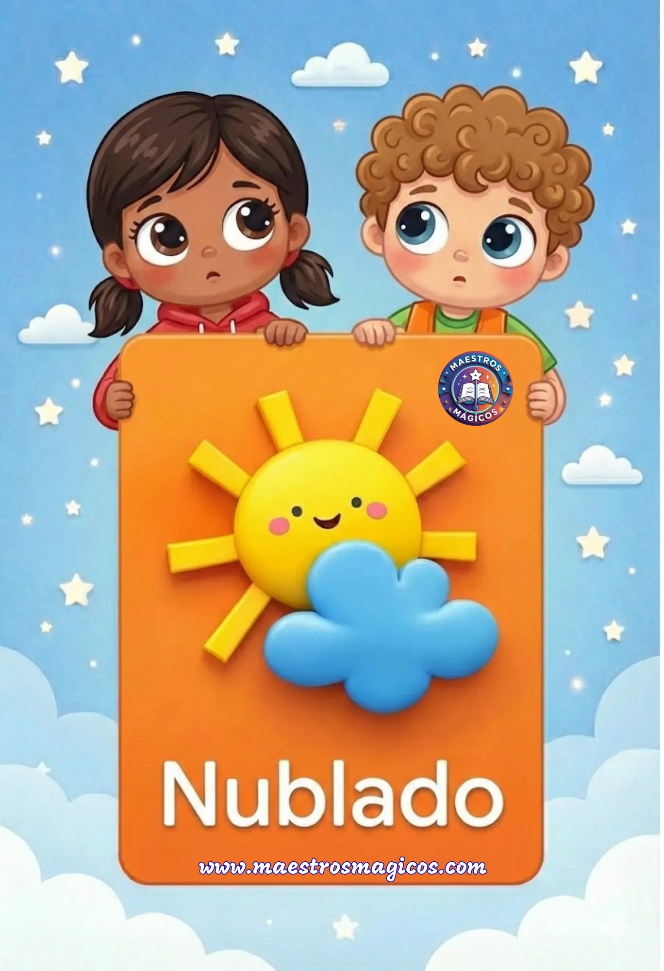 Tarjeta clima nublado sol